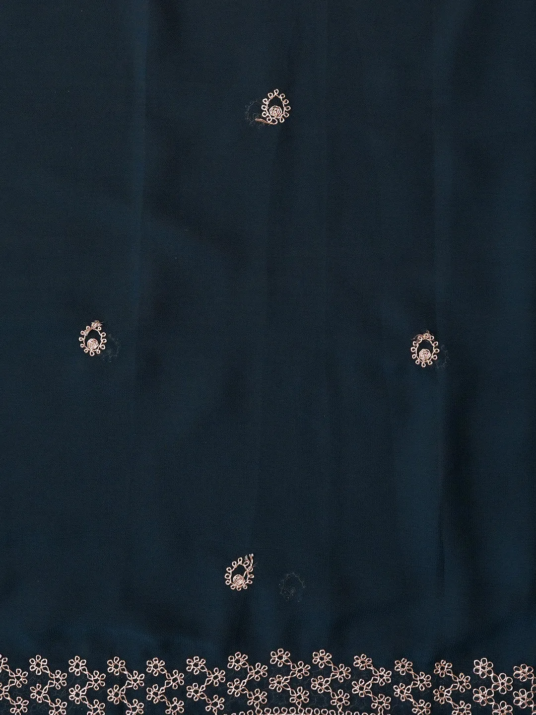 Unstitched Teal Embroidered Silk Georgette Dress Material With Dupatta